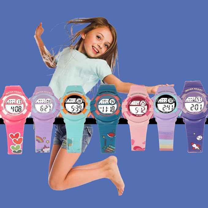 Printed Strap Digital Kids Watch with Alarm, Night Light & Waterproof Design – Perfect for Boys & Girls (Ages 5-14) (Pink)