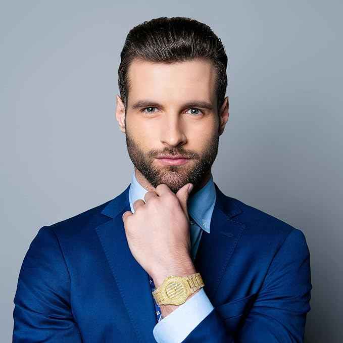 Men’s Iced Out Diamond Watch | Luxury Gold Rhinestone Quartz Wristwatch for Hip-Hop Style & Holiday Gifts