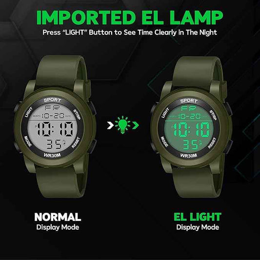 Black Dial Digital Sports Watch for Men & Boys | Waterproof Multi-Function Rubber Strap Wristwatch
