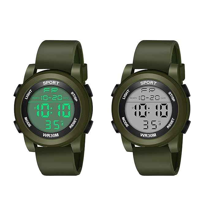 Black Dial Digital Sports Watch for Men & Boys | Waterproof Multi-Function Rubber Strap Wristwatch