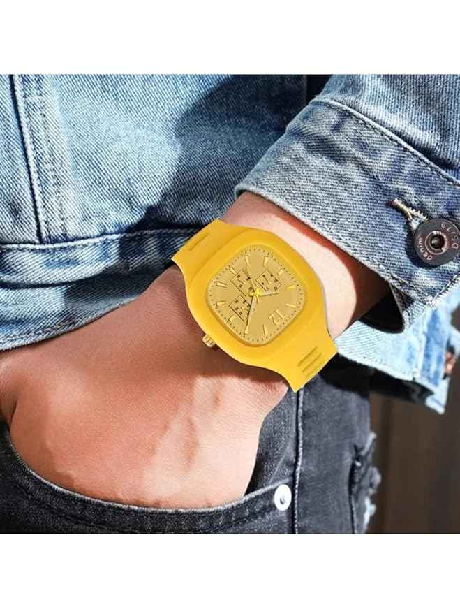 Big Square Dial Watch for Men – Premium Stylish Wrist Watch in Bold Yellow Design | SKU-W6