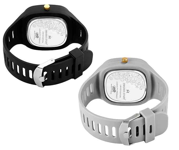 Square Dial Combo Watch for Boys & Men - Dual Color Silicone Strap Analog Watch in Grey and Black - SKU-W11