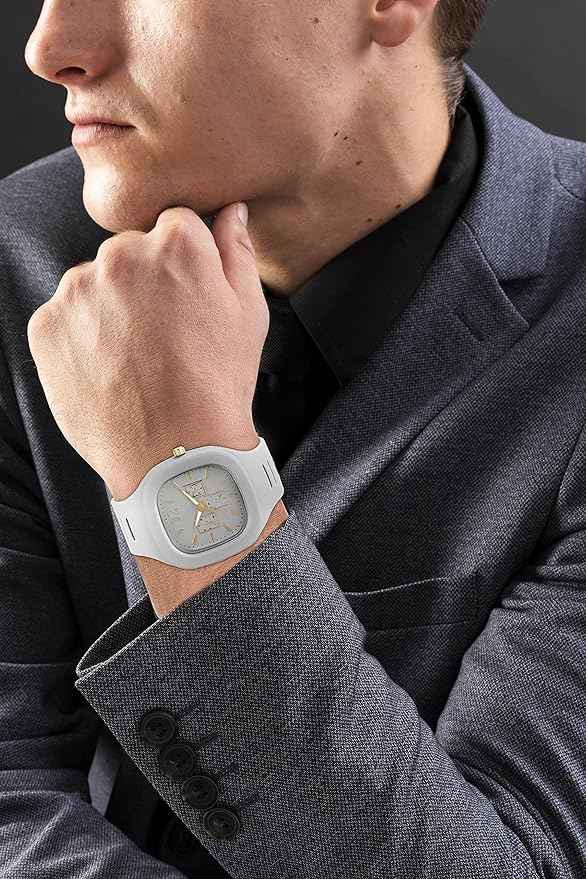 Square Dial Combo Watch for Boys & Men - Dual Color Silicone Strap Analog Watch in Grey and Black - SKU-W11