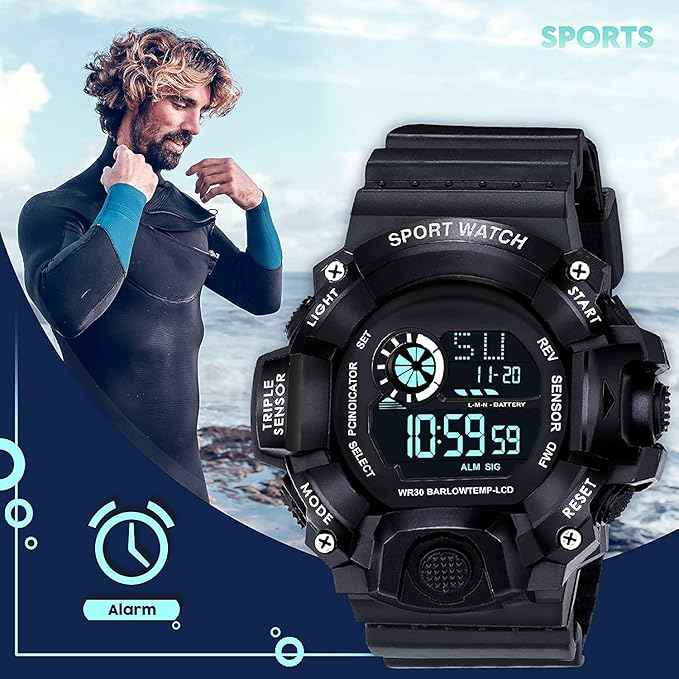 Digital Sports Watch for Men - Rugged Outdoor Multi-Function with Countdown Timer, Alarm & WR30 Water Resistance | SKU-W15