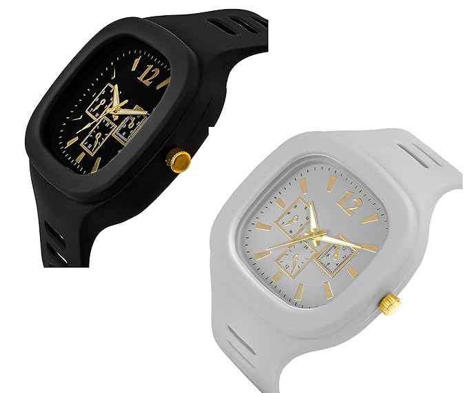 Square Dial Combo Watch for Boys & Men - Dual Color Silicone Strap Analog Watch in Grey and Black - SKU-W11