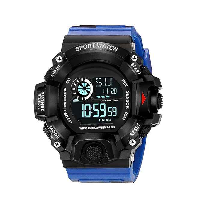 Digital Sports Watch for Men - Rugged Outdoor Multi-Function with Countdown Timer, Alarm & WR30 Water Resistance (Blue) | SKU-W16