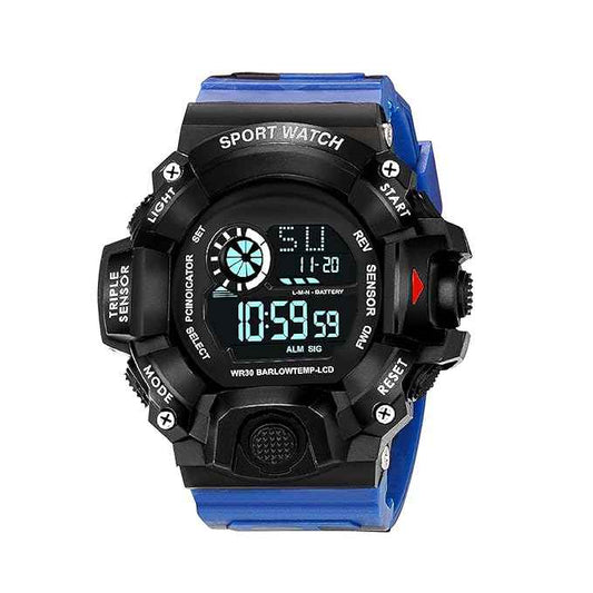 Digital Sports Watch for Men - Rugged Outdoor Multi-Function with Countdown Timer, Alarm & WR30 Water Resistance (Blue) | SKU-W16