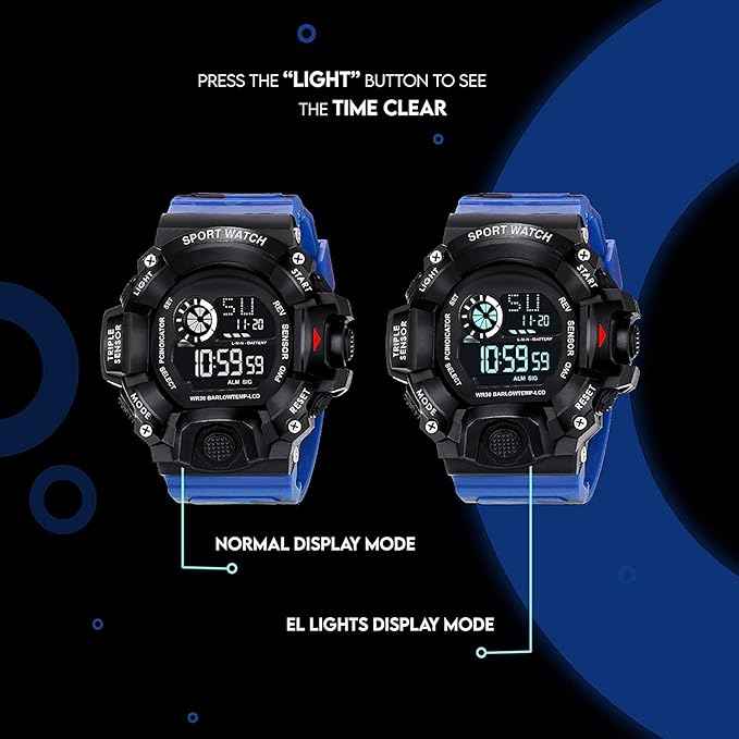 Digital Sports Watch for Men - Rugged Outdoor Multi-Function with Countdown Timer, Alarm & WR30 Water Resistance (Blue) | SKU-W16