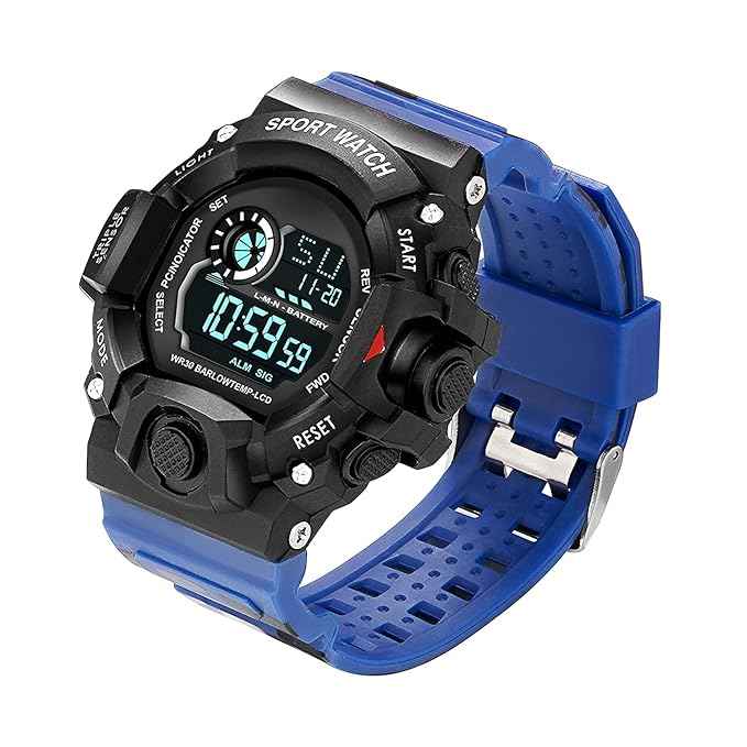 Digital Sports Watch for Men - Rugged Outdoor Multi-Function with Countdown Timer, Alarm & WR30 Water Resistance (Blue) | SKU-W16
