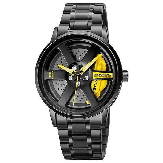 Men's Luxury Spinning Wheel Watch | Analog Timepiece with Creative Black Dial and Stainless Steel Band | SKU-W13