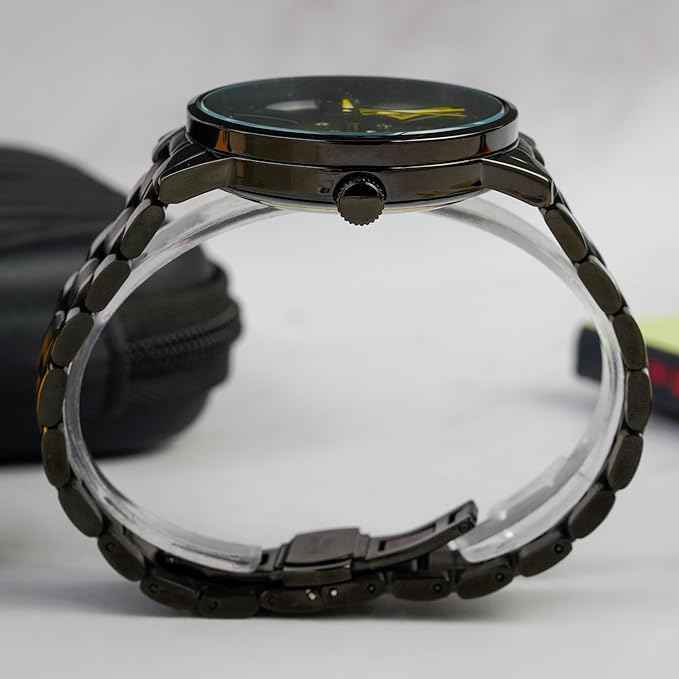 Men's Luxury Spinning Wheel Watch | Analog Timepiece with Creative Black Dial and Stainless Steel Band | SKU-W13