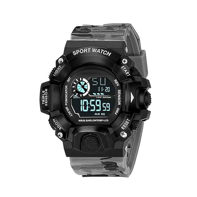 Digital Sports Watch for Men – Rugged Multi-Function Outdoor Timer, Alarm & WR30 Water Resistant (Grey) | SKU-W17