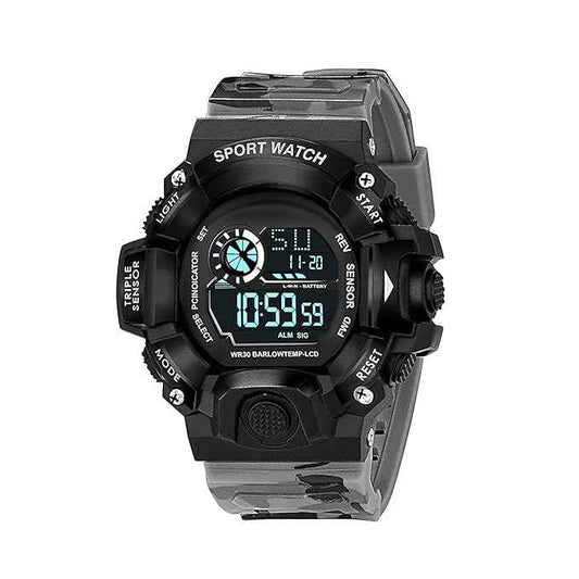 Digital Sports Watch for Men – Rugged Multi-Function Outdoor Timer, Alarm & WR30 Water Resistant (Grey) | SKU-W17