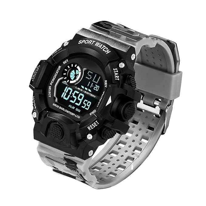 Digital Sports Watch for Men – Rugged Multi-Function Outdoor Timer, Alarm & WR30 Water Resistant (Grey) | SKU-W17