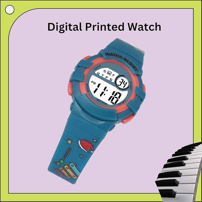Printed Strap Digital Kids Watch with Alarm, Night Light & Waterproof Design for Boys & Girls Ages 5-14