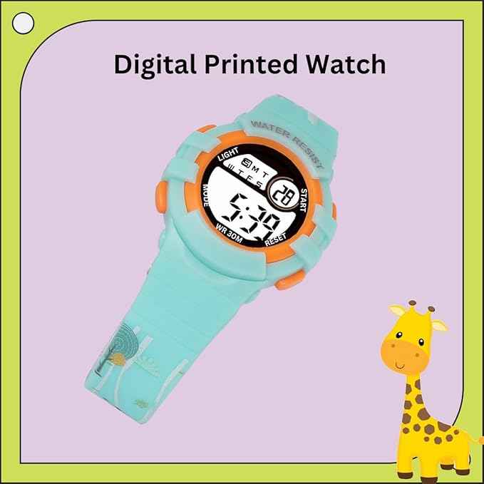 Printed Strap Kids Digital Watch Waterproof with Alarm, Night Light – Ideal for Boys & Girls (Ages 5-14)