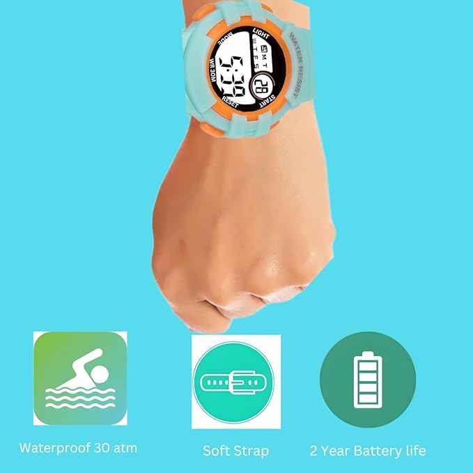 Printed Strap Kids Digital Watch Waterproof with Alarm, Night Light – Ideal for Boys & Girls (Ages 5-14)