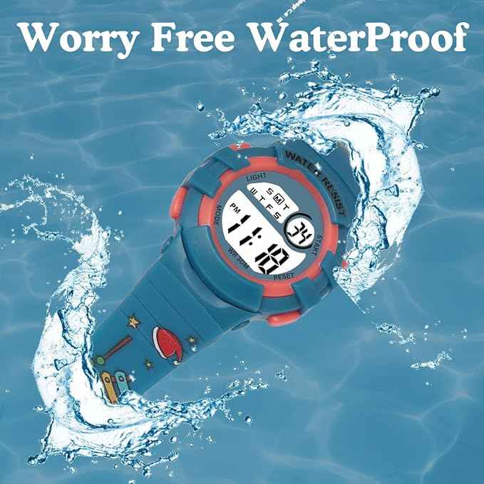 Printed Strap Digital Kids Watch with Alarm, Night Light & Waterproof Design for Boys & Girls Ages 5-14