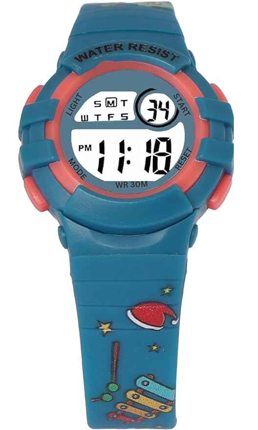 Printed Strap Digital Kids Watch with Alarm, Night Light & Waterproof Design for Boys & Girls Ages 5-14
