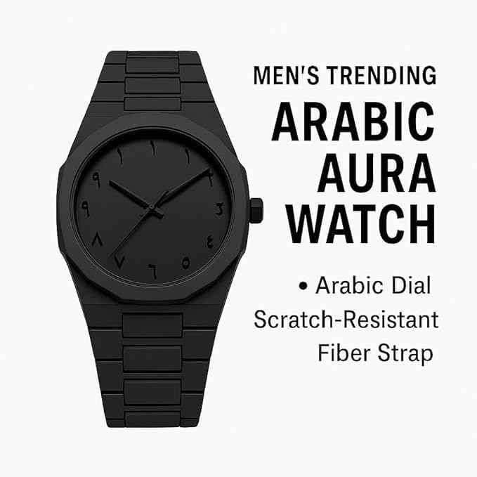 Men's Matte Black Minimalist Watch with Arabic Numerals - Trending Analog Wristwatch SKU-W1