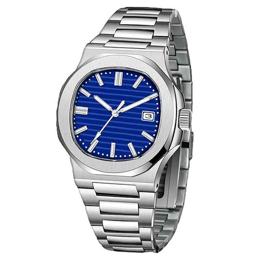 Luxury Vintage Men’s Wristwatch | Classic Quartz with Silver Textured Dial and Date Display | Stainless Steel Band