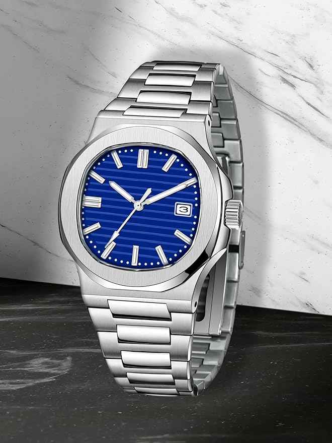 Luxury Vintage Men’s Wristwatch | Classic Quartz with Silver Textured Dial and Date Display | Stainless Steel Band