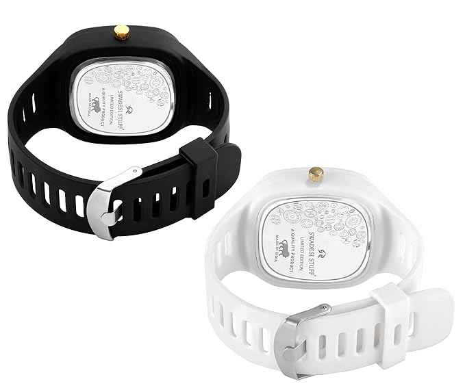 Square Dial Combo Watch for Boys & Men - Dual Color Silicone Strap Analog Watch (White & Black) - SKU-W9