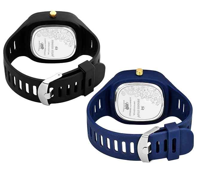 Square Dial Combo Watch for Boys & Men - Dual Color Silicone Strap Analog Watch (Black & Blue) - SKU-W7