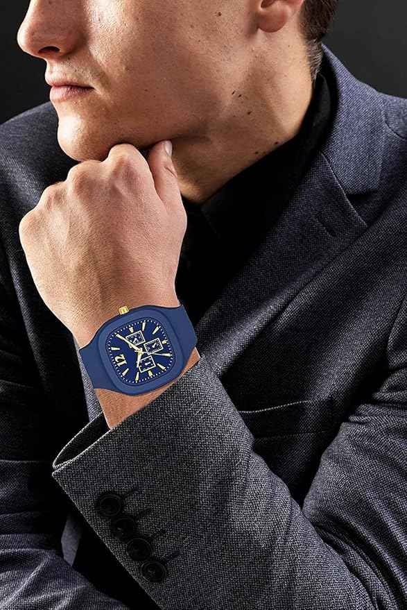 Square Dial Combo Watch for Boys & Men - Dual Color Silicone Strap Analog Watch (Black & Blue) - SKU-W7