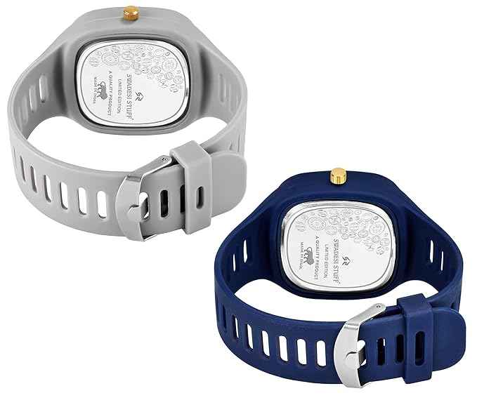 Square Dial Combo Watch for Boys & Men | Dual Color Grey and Blue Silicone Strap Analog Watch | SKU-W10