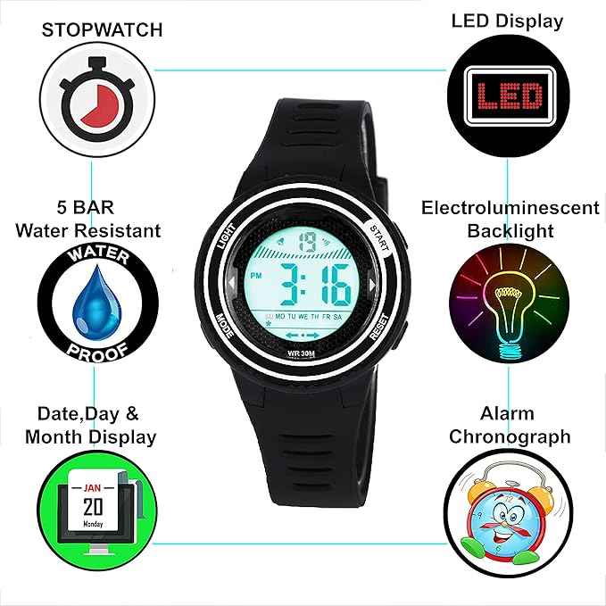 Digital Sports Watch for Kids | Dual Display Waterproof Clock with Alarm Function for Boys & Girls