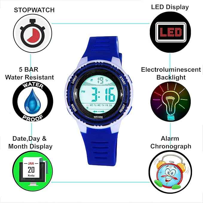 Digital Sports Watch for Kids | Dual Display Waterproof Kids’ Watch with Super Velocity Dial and Alarm Function