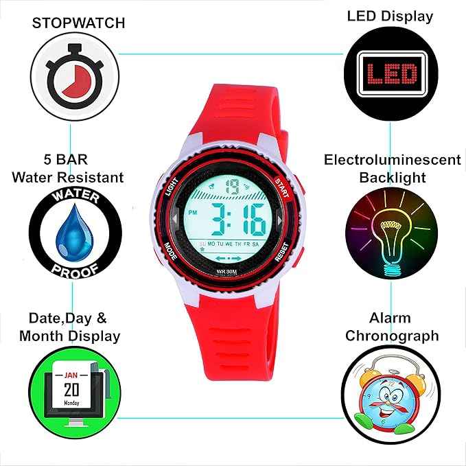 Digital Sports Watch for Kids | Durable Waterproof Dual Display with Alarm Function