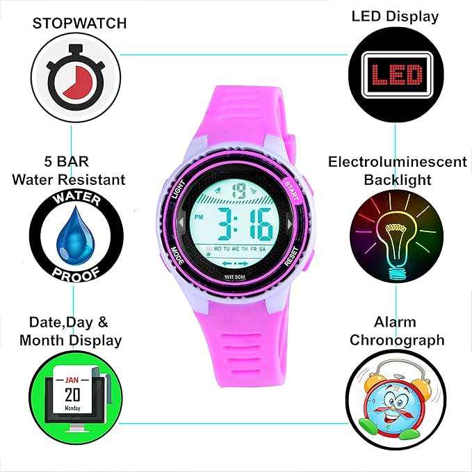 Digital Sports Watch for Kids | Dual Display Waterproof Boys & Girls Watch with Super Velocity Dial and Alarm Function