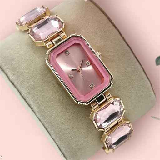 Luxury Women’s Watch | Crystal Bracelet Gold Octagon Dial | Elegant Dress Watch for Girls & Ladies Gift