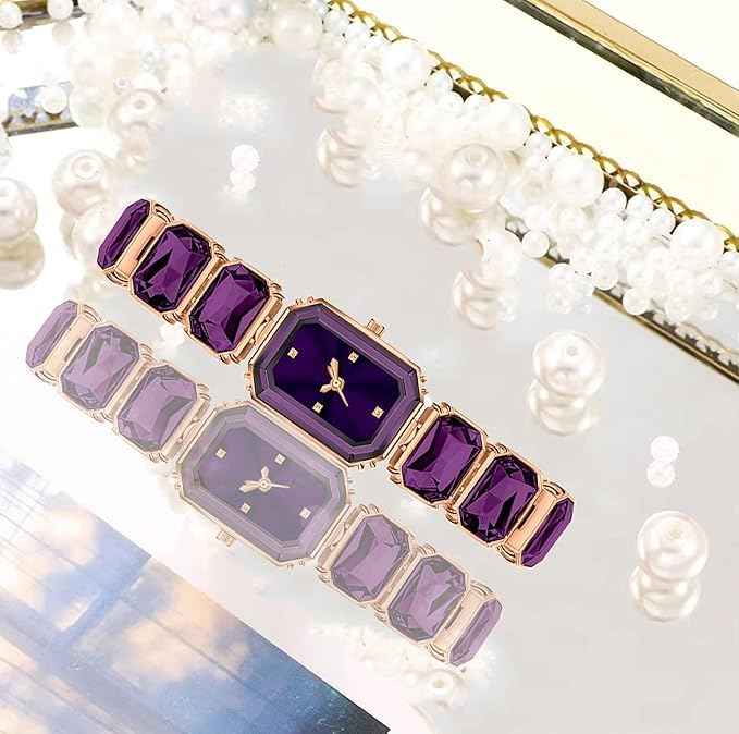 Luxury Women's Analog Watch with Crystal Bracelet and Gold Octagon Dial - Elegant Dress Watch for Girls & Ladies Gift