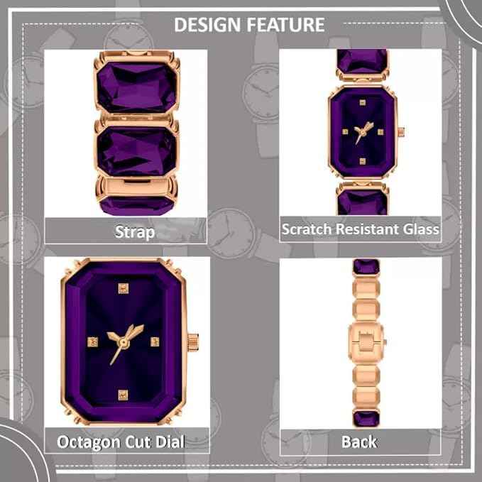 Luxury Women's Analog Watch with Crystal Bracelet and Gold Octagon Dial - Elegant Dress Watch for Girls & Ladies Gift