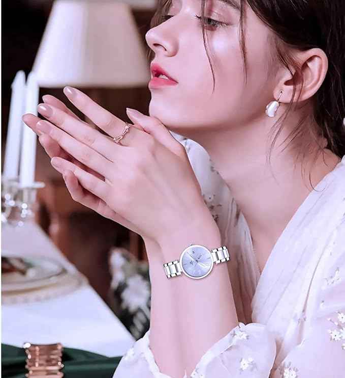 Women's Fashion Analog Watch – Elegant Silver Bracelet & Round Quartz Dial for Casual & Daily Wear