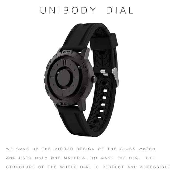 Magnetic Ball Men's Watch | Futuristic Handless Quartz Watch with Rolling Ball Display and Modern Black Silicone Strap