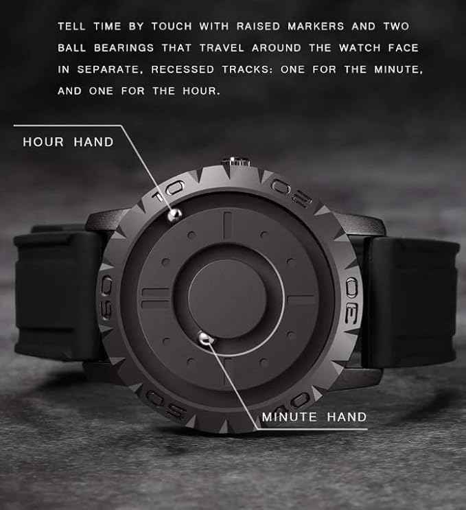Magnetic Ball Men's Watch | Futuristic Handless Quartz Watch with Rolling Ball Display and Modern Black Silicone Strap