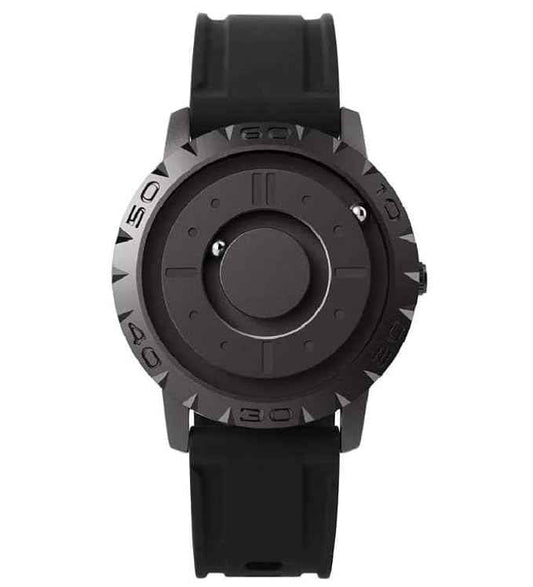 Magnetic Ball Men's Watch | Futuristic Handless Quartz Watch with Rolling Ball Display and Modern Black Silicone Strap