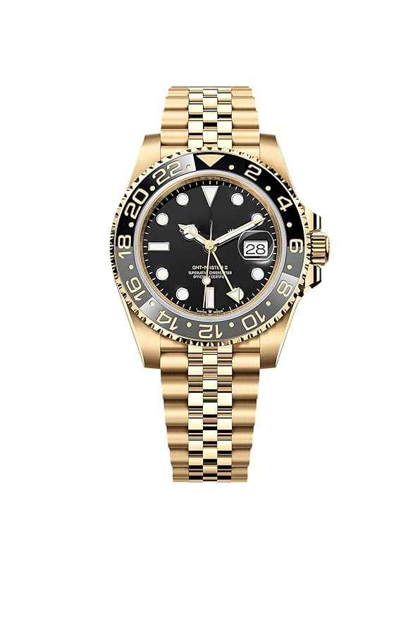 Men's Luxury GMT Watch | 18K Gold-Plated Design with Black Dial and Rotating Bezel | Water-Resistant Timepiece