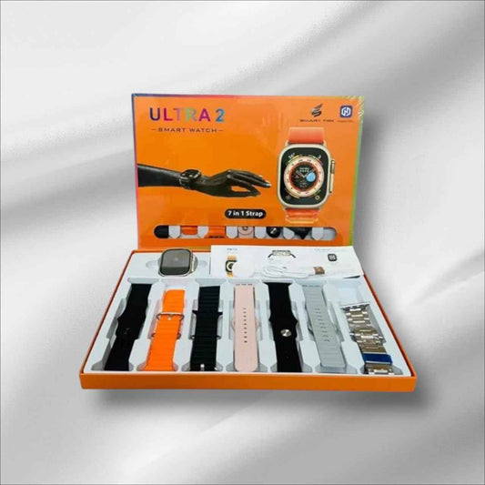 Ultra 2 Smart Watch with 7-in-1 Interchangeable Straps and Multiple Watch Faces in Orange and Black | SKU-W4