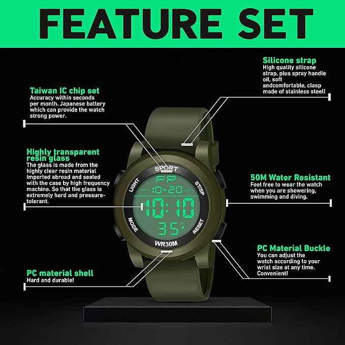 Black Dial Digital Sports Watch for Men & Boys | Waterproof Multi-Function Rubber Strap Wristwatch