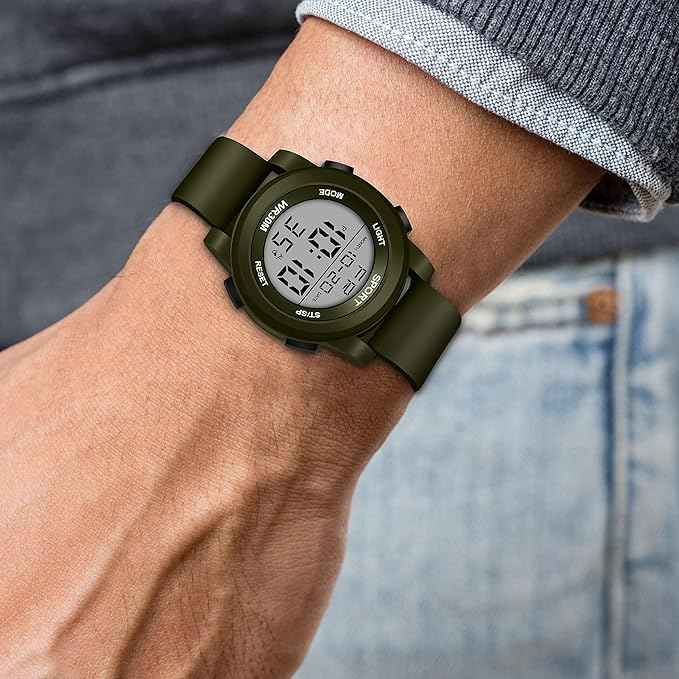 Black Dial Digital Sports Watch for Men & Boys | Waterproof Multi-Function Rubber Strap Wristwatch