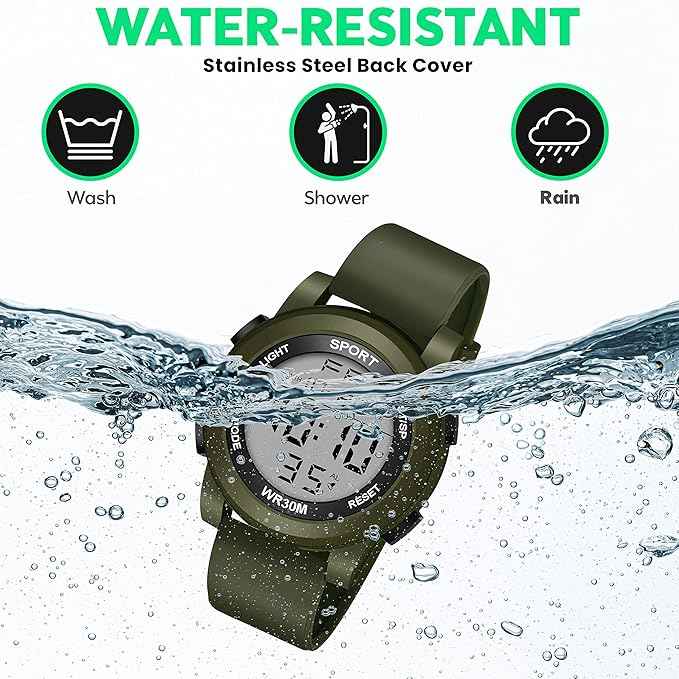 Black Dial Digital Sports Watch for Men & Boys | Waterproof Multi-Function Rubber Strap Wristwatch
