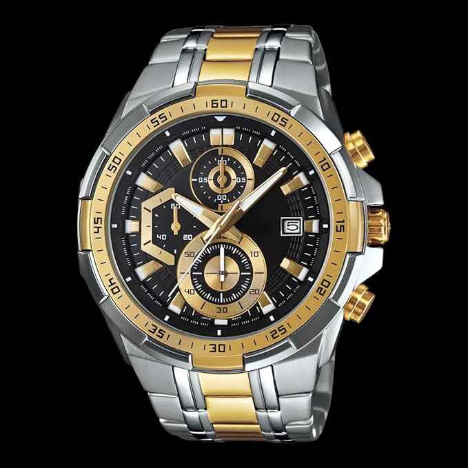 Men’s Luxury Chronograph Watch - Two-Tone Silver & Gold Stainless Steel Wristwatch with Black Dial and Date Display