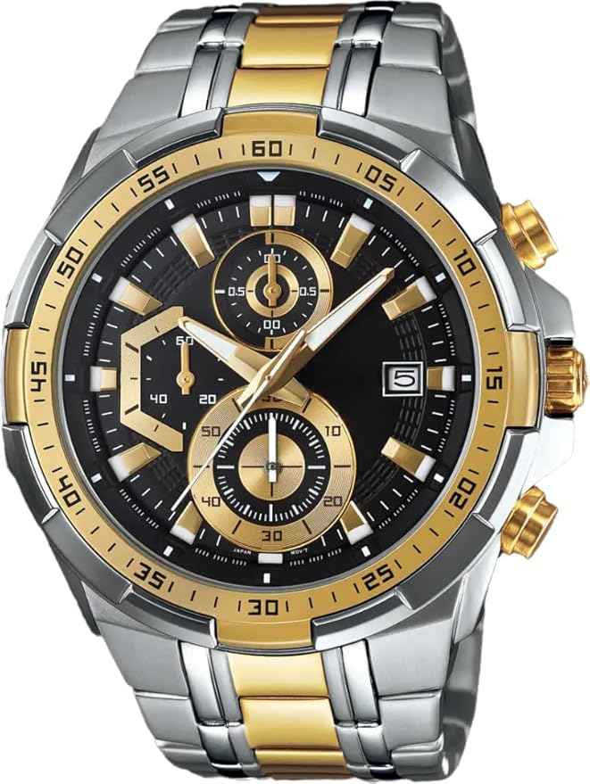 Men’s Luxury Chronograph Watch - Two-Tone Silver & Gold Stainless Steel Wristwatch with Black Dial and Date Display