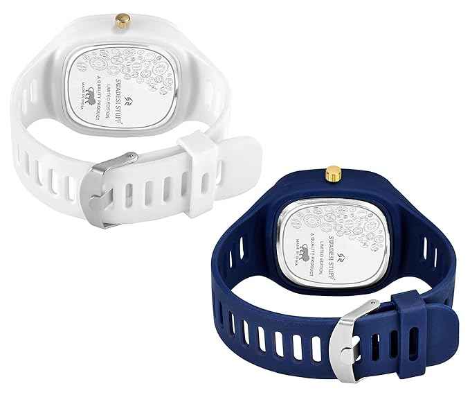 Square Dial Combo Watch for Boys & Men - Dual Color Silicone Strap Analog Watch in White and Blue | SKU-W8