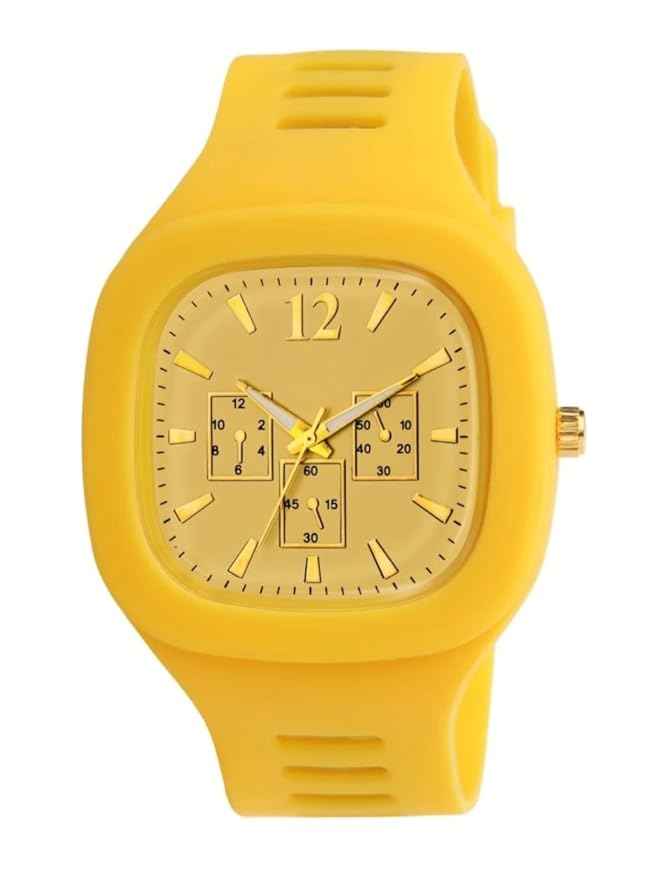 Big Square Dial Watch for Men – Premium Stylish Wrist Watch in Bold Yellow Design | SKU-W6